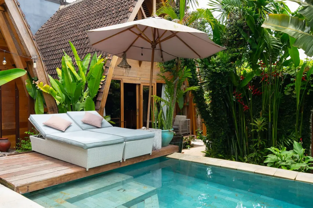 The Green Escape pool and garden cabana